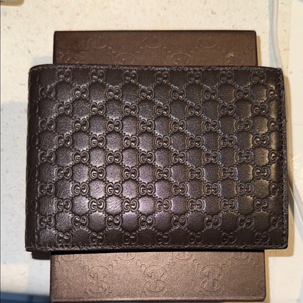 Gucci Dark Brown Embossed Leather Card Holder